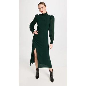 Reformation Aude Dress in Green 0 New Womens Midi Long Sleeve